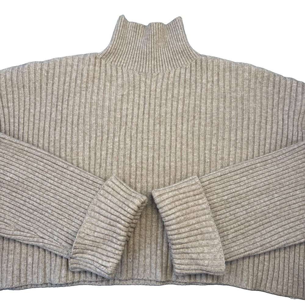 Zara Women's Sweater Beige Tan Rib Knit High Neck Dolman Crop Size Medium
